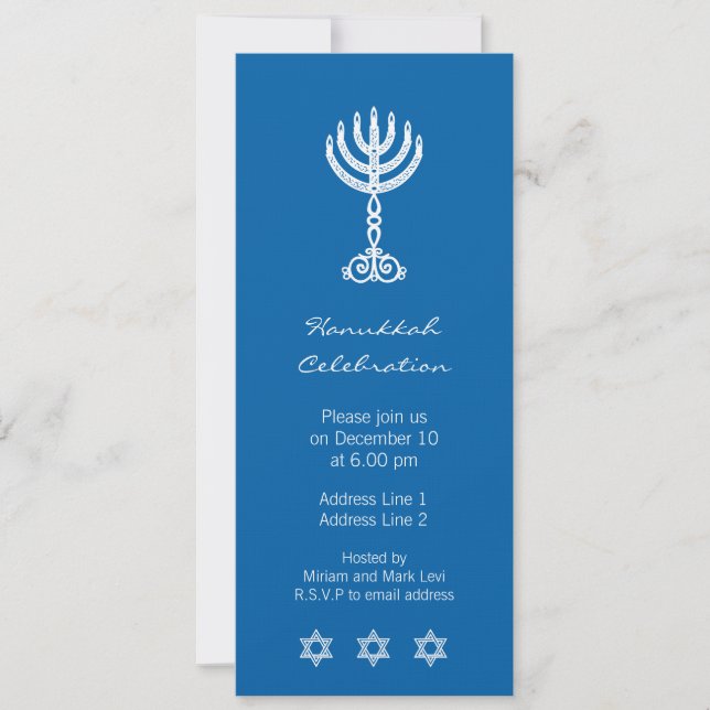 Invitation longue bleue Hanoukka Motif (Devant)