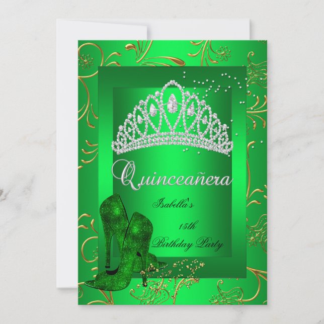 Invitation Look 15th Party Gold Parties scintillant verte Qui (Devant)