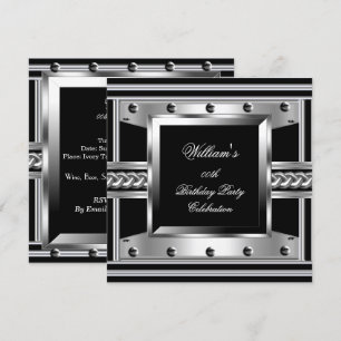 Invitation Look d'hommes noir argent métallisé avec des clous