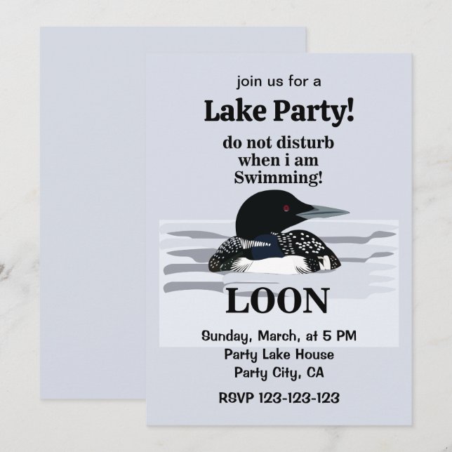 Invitation Loon Common Loon Bird Party Au Lac (Devant / Derrière)