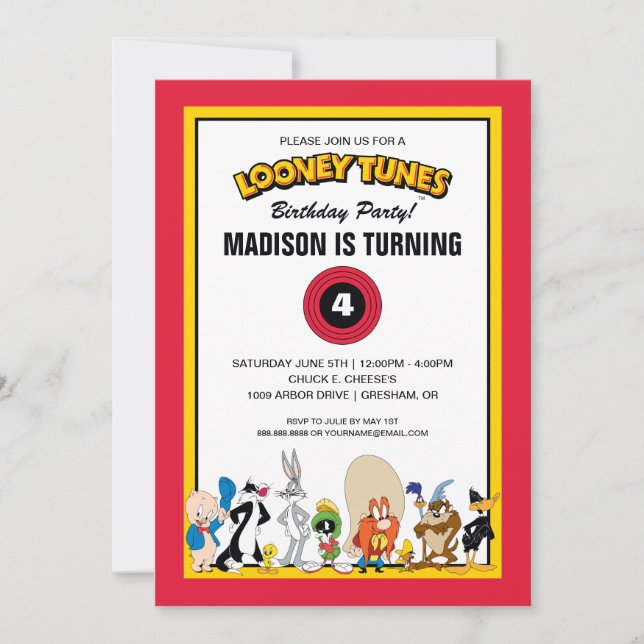 Invitation LOONEY TUNES™ Groupe de Personnages | Anniversaire (Devant)