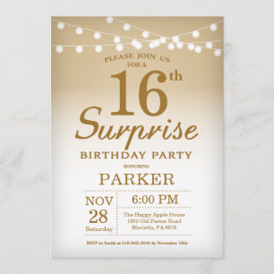 Invitation L'or de l'invitation surprise 16e anniversaire