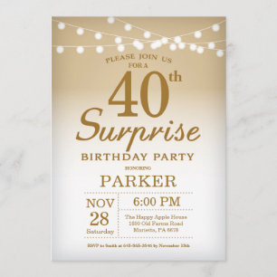 Invitation L'or de l'invitation Surprise 40e anniversaire