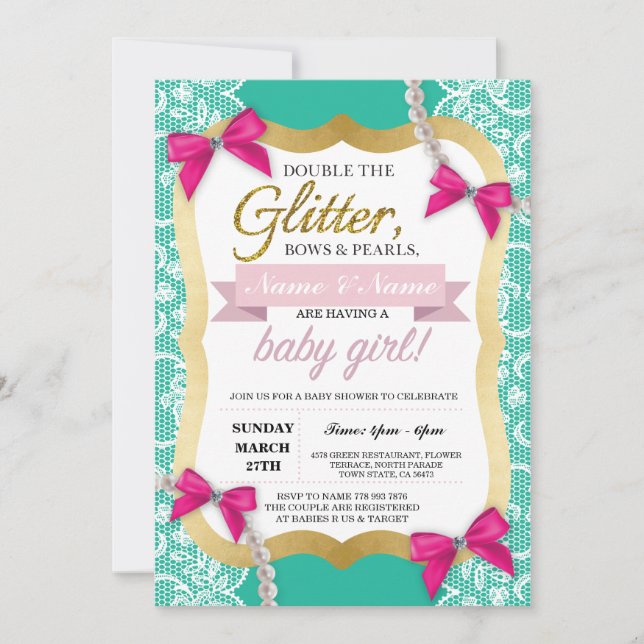 Invitation L'or en bon état de dentelle de baby shower perle (Devant)