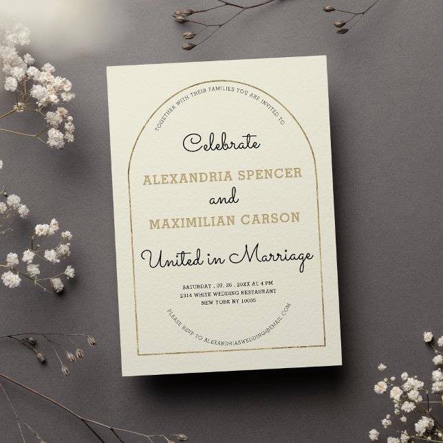 Invitation L'or ivoire jouant unique calligraphie mariage (Ivory gold playful unique calligraphy wedding)