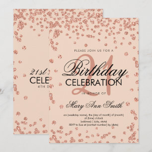 Invitation L'or rose rougissent anniversaire de confettis de