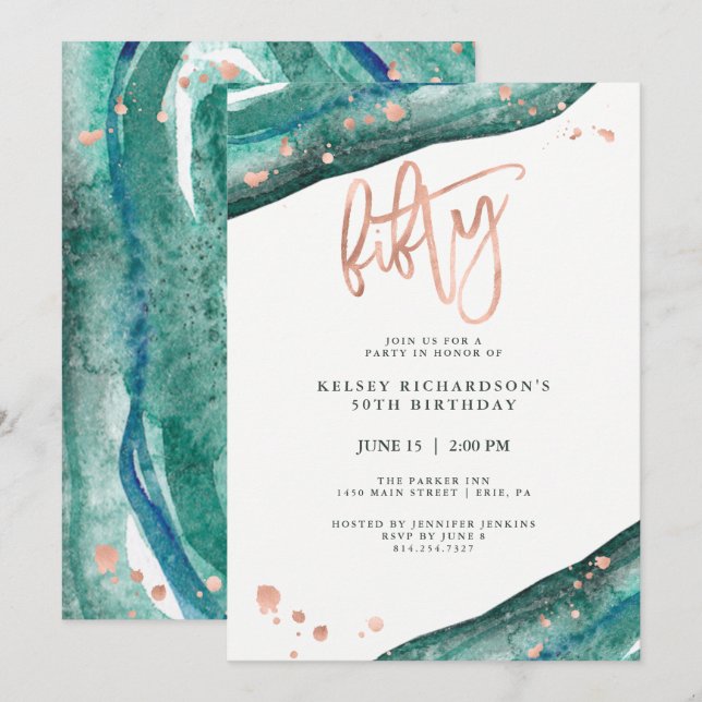 Invitation L'or rose turquoise de Geode et de Faux regardent (Devant / Derrière)