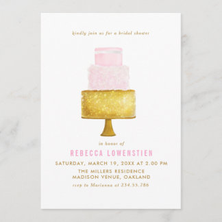 Invitation L'or rougissent Fête de la mariée rose de gâteau
