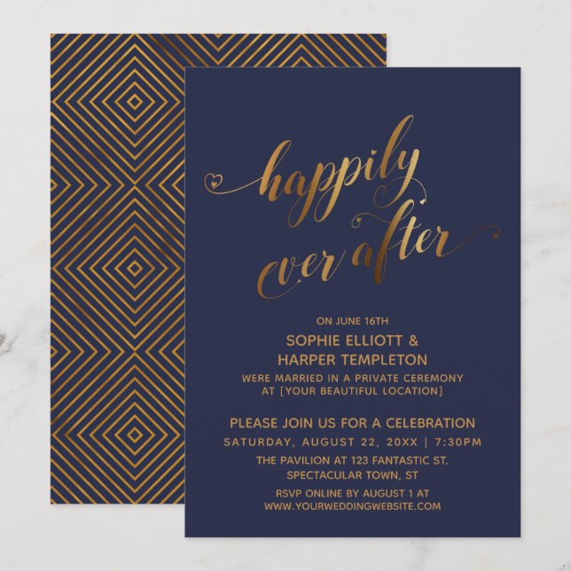 Invitation L'or sur la marine Joyeux jamais après Mariage (Devant / Derrière)