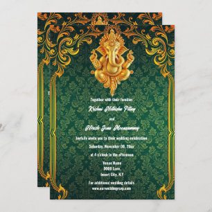 Invitation Lord Ganesh vert or paisley luxuriant indien