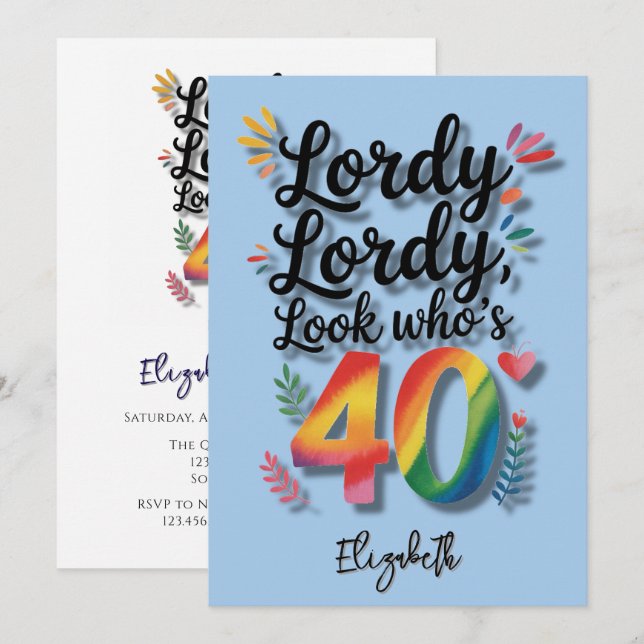 Invitation Lordy Lordy Look Who’s 40 Birthday Party (Devant / Derrière)