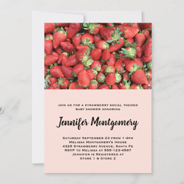 Invitation Lot de Baby shower de fraises rouges juteuses (Devant)