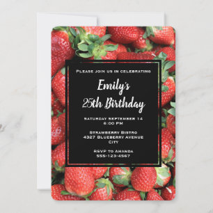 Invitation Lot de fraises rouges juteuses d'anniversaire
