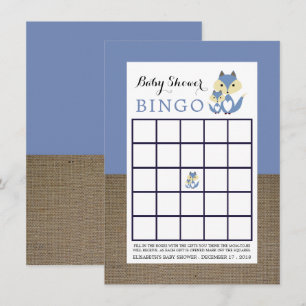 Invitation Loto Bébé Shower Burlap Renard Bleu