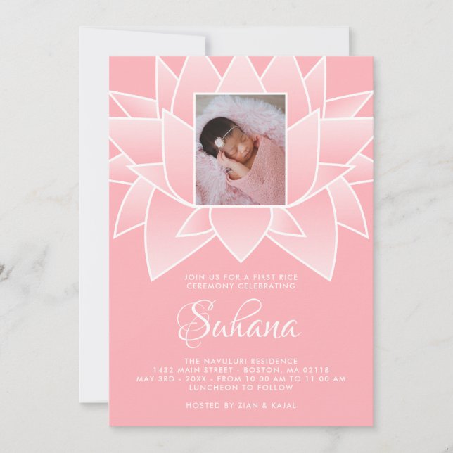 Invitation Lotus blanc rose Premier Riz (Devant)