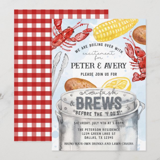 Invitation Louisiane Crawfish Seafood Boil Engagement (Devant / Derrière)