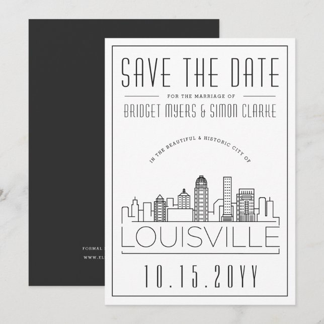 Invitation Louisville Mariage stylisé Skyline Enregistrer la  (Devant / Derrière)