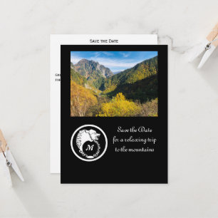 Invitation Loup blanc neige Silhouette Laurel Monogramme Phot