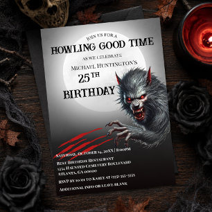 Invitation Loup-garou noir fête d'anniversaire Halloween tout