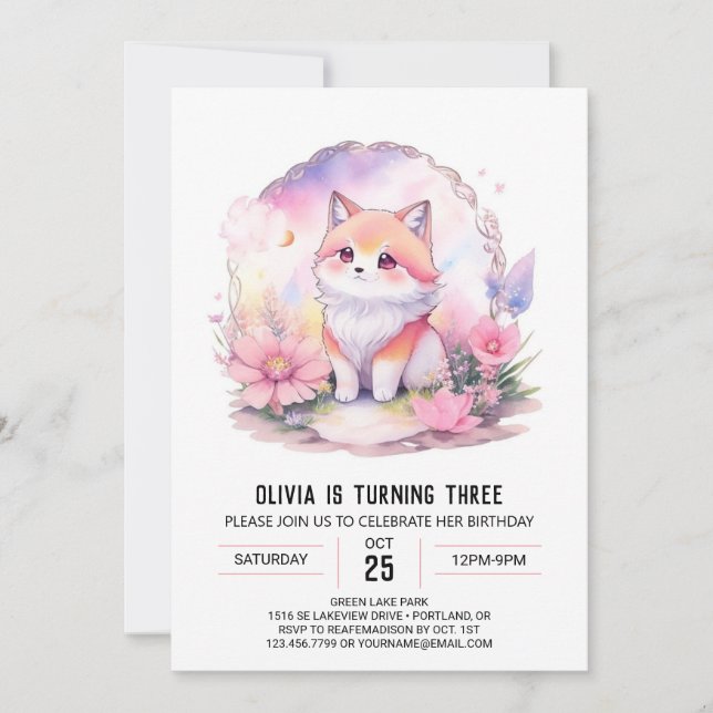 Invitation Loup hurl rose lune (Devant)