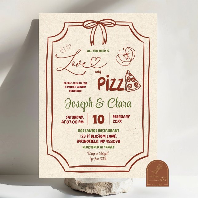 Invitation Love and Pizza Coquette Italien Couple Douche (Créateur téléchargé)
