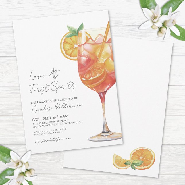 Invitation Love At First Spritz Cocktail Fête des mariées (Love At First Spritz Cocktail Bridal Shower Invitation)