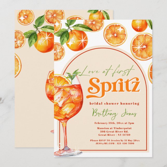 Invitation Love at First Spritz Orange Fête des mariées Super (Devant / Derrière)