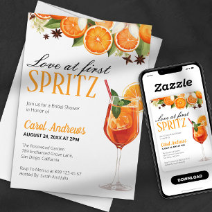 Invitation Love at First Spritz Orange Floral Fête des mariée