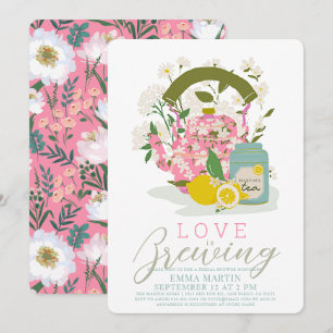 Invitation Love Brewing Pink Floral Tea Party Fête des mariée