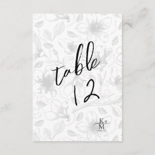 Invitation Love Calligraphy Floral Table Numéro B&W ID940
