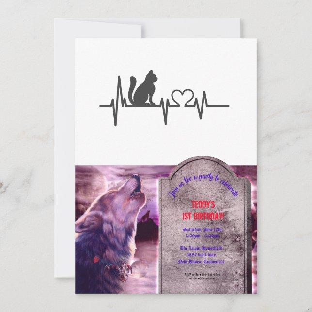 Invitation Love cat cardiogramme - Choisir la couleur arrière (Devant)