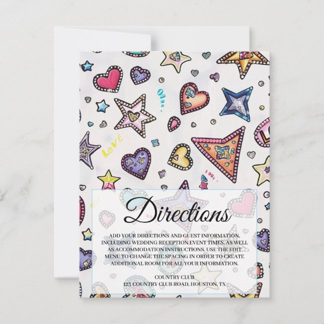 Invitation Love & Crystal Wedding Directions Insert Card (Devant)