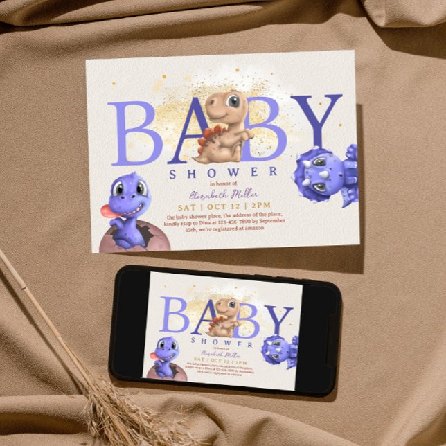 Invitation Love Dino Simple Funny Mignonne Dragon Bébé Garçon (Créateur téléchargé)