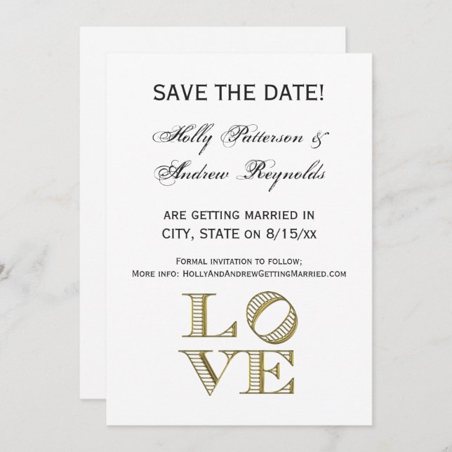 Invitation LOVE Graphic Text - Faux Gold (Devant / Derrière)