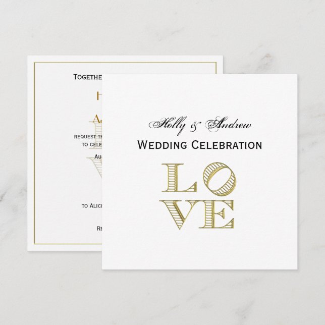Invitation LOVE Graphic Text - Faux Gold (Devant / Derrière)