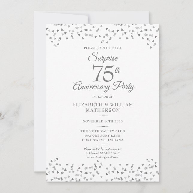 Invitation Love Heart Surprise Party 75e anniversaire de Mari (Devant)