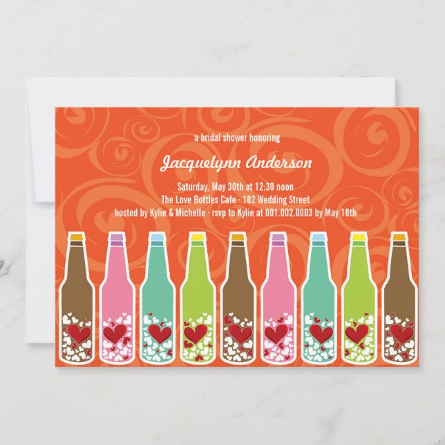 Invitation Love Hearts Bouteilles Whimsical Fête des mariées  (Devant)