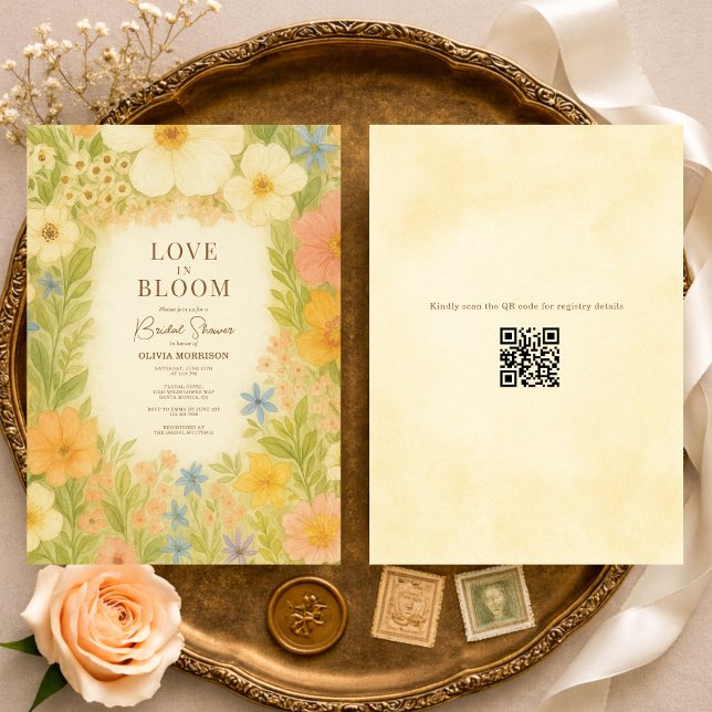 Invitation Love in Bloom Botanical QR Code Bridal Shower (Créateur téléchargé)