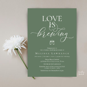 Invitation Love Is Brewing Baby Shower Écriture Élégante