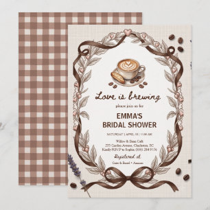Invitation Love Is Brewing Café Gingham Fête de Mariage