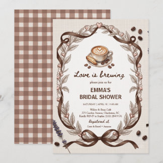 Invitation Love Is Brewing Café Gingham Fête de Mariage