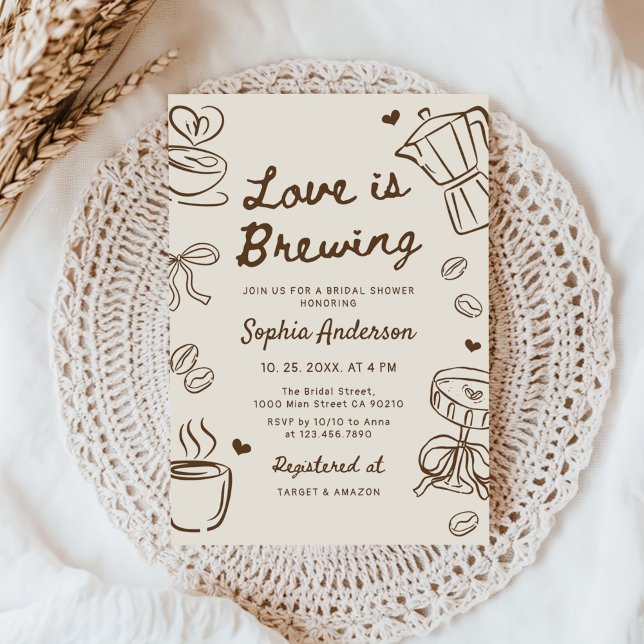 Invitation Love is Brewing Coffee Hand Drawn Bridal Shower (Créateur téléchargé)