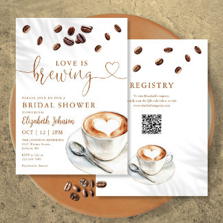 Invitation Love Is Brewing Coffee QR Code Enterrement de Vie