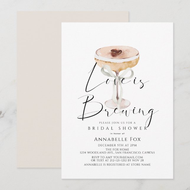 Invitation Love is Brewing Espresso Martini Bridal Shower (Devant / Derrière)
