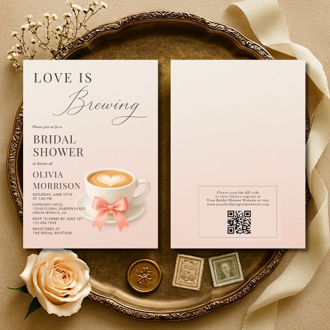 Invitation Love is Brewing QR Code Coffee Bridal Shower (Créateur téléchargé)