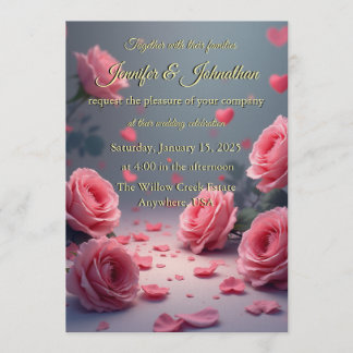 Invitation Love is in Bloom Pink Roses Romantic Wedding