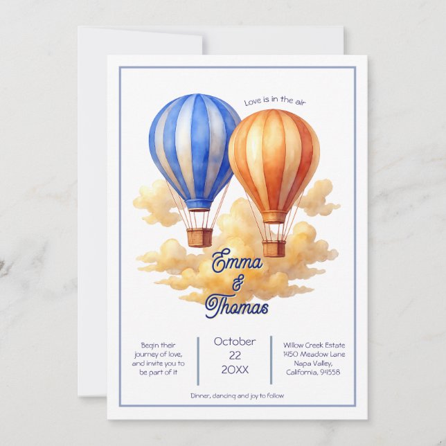 Invitation Love Is in the Air Hot Air Balloon Travel Mariage (Devant)
