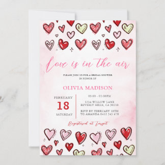 Invitation Love Is In The Air Pink Hearts Bridal Shower 
