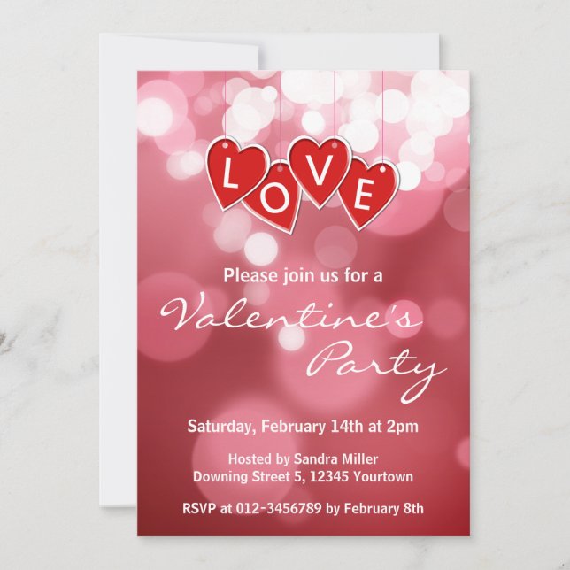 Invitation Love Lettering Red Hearts (Devant)