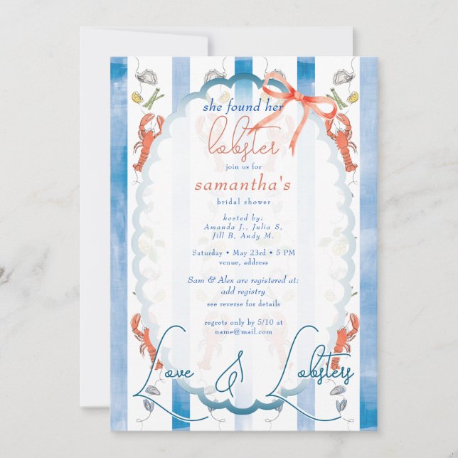 Invitation Love & Lobster Coquette Bow Mariage Fête des marié (Devant)